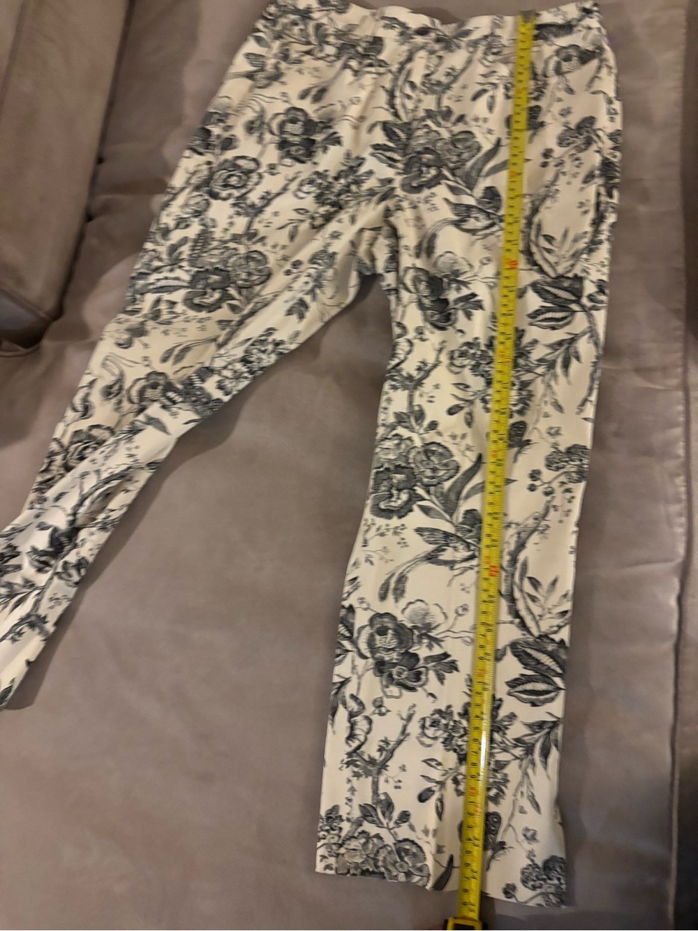 Etcetera Size 8 Toile Bird Floral Stretch Cotton Pants Cream Black Straight Leg